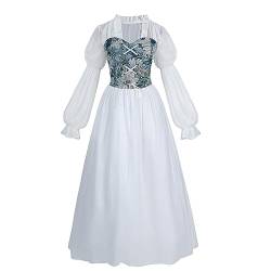 Fiamll Viktorianischen Königin Kostüm Regency Kleid für Damen Rüschen Empire Taille Regency Ära Kleid Jane Austen Tea Party Ballkleid Blau 3XL von Fiamll