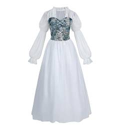 Fiamll Viktorianischen Königin Kostüm Regency Kleid für Damen Rüschen Empire Taille Regency Ära Kleid Jane Austen Tea Party Ballkleid Blau S von Fiamll