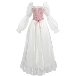 Fiamll Viktorianischen Königin Kostüm Regency Kleid für Damen Rüschen Empire Taille Regency Ära Kleid Jane Austen Tea Party Ballkleid Rosa M von Fiamll