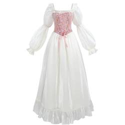 Fiamll Viktorianischen Königin Kostüm Regency Kleid für Damen Rüschen Empire Taille Regency Ära Kleid Jane Austen Tea Party Ballkleid Rosa S von Fiamll