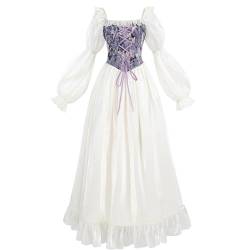 Fiamll Viktorianischen Königin Kostüm Regency Kleid für Damen Rüschen Empire Taille Regency Ära Kleid Jane Austen Tea Party Ballkleid Violett S von Fiamll