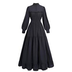 Fiamll Viktorianisches Kleid Damen Freizeitkleider Langarm Kleid Schwarz Mittelalter Kleidung Damen Kleid Baumwolle M von Fiamll