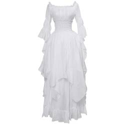 Fiamll Viktorianisches Kleid Mittelalter Kleidung Baumwolle Nightgown Ladies Medieval Renaissance Kostüm (Weiß XXL/3XL) von Fiamll
