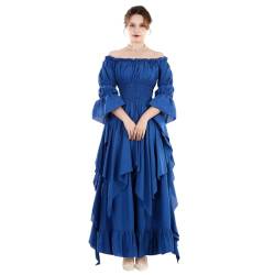 Fiamll Viktorianisches Kleid Renaissance Kostüm Damen Gothic Hexenkleid mittelalterliches Maxikleid Ladies Hochzeitskleid (Blau L/XL) von Fiamll