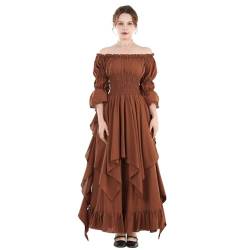 Fiamll Viktorianisches Kleid Renaissance Kostüm Damen Gothic Hexenkleid mittelalterliches Maxikleid Ladies Hochzeitskleid (Braun L/XL) von Fiamll