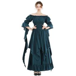 Fiamll Viktorianisches Kleid Renaissance Kostüm Damen Gothic Hexenkleid mittelalterliches Maxikleid Ladies Hochzeitskleid (Pfauen Grün XXL/3XL) von Fiamll