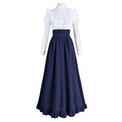 Fiamll Viktorianisches Kleid Renaissance Kostüm Damen Vintage Ballkleid Damen Mittelalter Bluse mit Renaissance Maxirock Blau 3XL von Fiamll