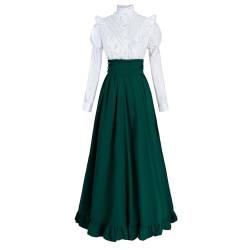 Fiamll Viktorianisches Kleid Renaissance Kostüm Damen Vintage Ballkleid Damen Mittelalter Bluse mit Renaissance Maxirock Grün 3XL von Fiamll