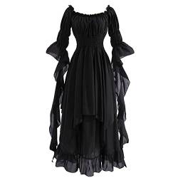 Fiamll Viktorianisches Kleid Renaissance Kostüm Frauen Gothic Hexenkleid Mittelalterliches Hochzeitskleid (Schwarz L/XL) von Fiamll