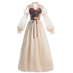 Fiamll Viktorianisches Kleid Rokoko Mittelalter Königin Kostüm Damen Puffärmel mit Bodenlänge Kleider Karneval, Mottoparty Aprikose S von Fiamll