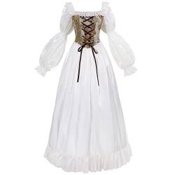 Fiamll Viktorianisches Kleid Rokoko Mittelalter Königin Kostüm Damen Puffärmel mit Bodenlänge Kleider Karneval, Mottoparty Grün XL von Fiamll
