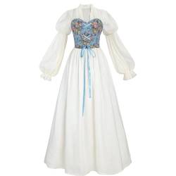 Fiamll Weiße Renaissance Kleid für Damen Feenkleid Viktorianisches Mittelalterliches Kostüm Himmelblau M von Fiamll