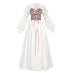 Fiamll Weiße Renaissance Kleid für Damen Feenkleid Viktorianisches Mittelalterliches Kostüm Rosa 3XL von Fiamll