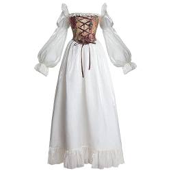 Fiamll Weiße Renaissance Kleid für Damen Feenkleid Viktorianisches Mittelalterliches Kostüm S von Fiamll