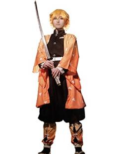 Fiamll Zenitsu Cosplay Japanischer Anime Kimono Kostüm Zenitsu Agatsuma Cosplay Outfit demon cosplay 3XL von Fiamll