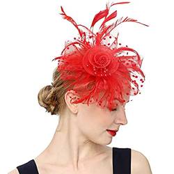 Fiauli Fascinator Hut Geschenk Attraktives Damen Vintage Feder Stirnband Rot von Fiauli