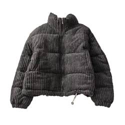 Fiauli Frauen Einfarbig Jacke Herbst Winter Mantel Stehkragen Nackenschutz Gestreifte Textur Lose Dicke Langarm Wärmespeicherung Dame Outdoor, Schwarz , S von Fiauli