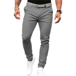 Fiauli Männer Slim Fit Kleid Hosen Herren Einfarbig Anzug Lange Mid-Rise Schräge Taschen Reißverschluss Fly Business Büro Hosen Feine Nähen Arbeitskleidung, dunkelgrau, L von Fiauli