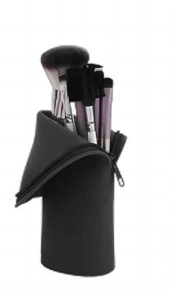 Reise-Make-up-Pinsel-Tasche, vertikales Design, Silikon, Make-up-Pinselhalter mit Reißverschluss, weicher und schlanker Make-up-Werkzeug-Organizer für Reisen, Schwarz von Fiauli