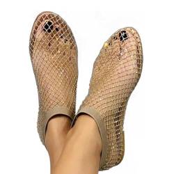 FiavUs Ultrabequeme Flache Schuhe mit glänzendem Edelsteinnetz, Bequeme Schuhe mit Strasssteinen, leichte und Bequeme Slip-On-Schuhe (Coffee,36) von FiavUs