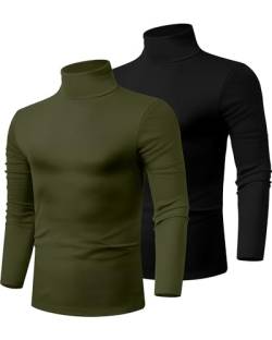 Ficerd 2 Pack Herren Rollkragen-Shirts, Leichter Baumwoll-Pullover Sweater Slim Fit Mock Rollkragen Gestrickte Langarm Tops, Schwarz, Armeegrün, XL von Ficerd