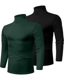 Ficerd 2 Pack Herren Rollkragen-Shirts, Leichter Baumwoll-Pullover Sweater Slim Fit Mock Rollkragen Gestrickte Langarm Tops, schwarz, grün, L von Ficerd