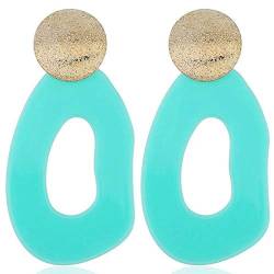 Ficher Einfache Geometrische Tropfen Hohle Acryl Anhänger Hängende Ohrringe Für Frauen Runde Metall Baumeln Geometrische Ohrringe Schmuck Blau von Ficher