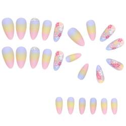 Ficher Tragbare Nagelspitzen zum Aufdrücken, Vollständige Abdeckung, Regenbogenfarben, Kleine Blumenaufkleber, Künstliche Nagelspitzen von Ficher