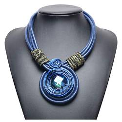 Ficher Vintage Hals ZubehöR ÜBertriebene Handgewebte Leder Seil Hals Kette IndividualitäT Ethnischen Stil Blau von Ficher