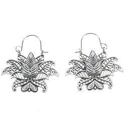 Ficher Vintage Ohrringe Nationalen Stil Einfache Lotus AushöHlen Carving Baumeln Ohrring für Frauen Boho HäNgen Baumelt Partei Schmuck Silber von Ficher
