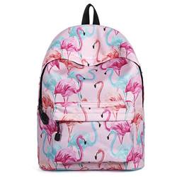 Fieans Modischer Freizeitrucksack Mädchen Jugendliche Schulrucksack Frauen Wasserdicht Daypacks Rosa Schultaschen Süße Druck Kinderrucksack - Flamingo von Fieans