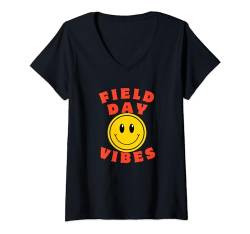 Damen Field Day Vibes Lustig für Lehrerkinder Happy Field Day 2024 T-Shirt mit V-Ausschnitt von Field Day Apparel For School Teacher & Students