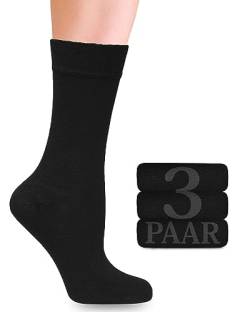 Damen Bambus-Socken mit Lycra: Komfortnaht, Business & Freizeit, 3 Paar in verschiedenen Farben und Größen (35-38, 39-42) Bequeme und elastische Socken ohne Gummibund und Naht (35-38, Schwarz) von Fiera Besa