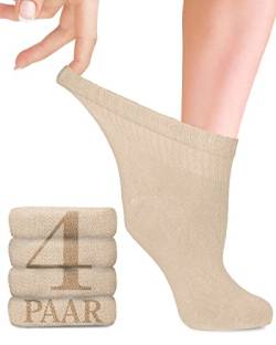 Fiera Besa Diabetiker Socken Damen mit Lycra, 4 Paar, Knöchelhoch Bambus Socken, Superweiche, Dünne und ohne Naht Bambussocken für den Alltag, 35-38 und 39-42 mit 18 Farben (35-38, Hellbeige) von Fiera Besa