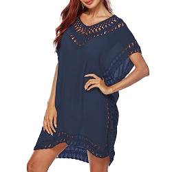 Figarge Bikini Cover Up Strandkleid Damen Sommer Strandponcho V-Ausschnitt Beachwear Strandkleider Damen Cover Up Strandkleid (Marineblau) von Figarge