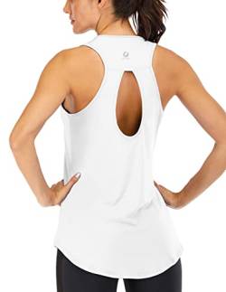 ICTIVE Yoga-Oberteile für Frauen, lockere Passform, Workout-Tank-Tops für Frauen, rückenfrei, ärmellos, Schlüsselloch, offener Rücken, Muskel-Tank, Weiß, XX-Large von Fihapyli