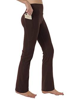 Fiita Damen High Waist Bootcut Yoga Hose mit Taschen Bauchkontrolle Workout Laufhose Lange Bootleg Flare Hose in Braun Large von Fiita