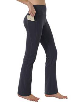 Fiita Damen High Waist Bootcut Yoga Hose mit Taschen Bauchkontrolle Workout Laufhose Lange Bootleg Flare Hose in Dunkelgrau 3X-Large von Fiita