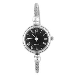 Armband Uhren, weibliche analoge runde Quarz-Legierungs Bügel offene Armband Uhr Armbanduhr(Römische Ziffern schwarzes Zifferblatt) von Filfeel
