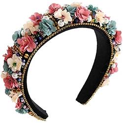 Barocke Kristall-Strass-Stirnbänder, Blume, gepolsterte Haarbänder für Damen und Mädchen, mit Perlen, bunte Perlen, verziert, breiter Samt-Haarreif für Hochzeit, Brautpartys von FimGlk
