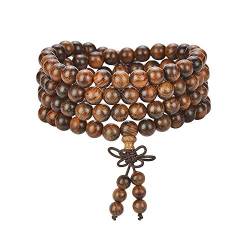 FimGlk 108 Naturholz-Armband, Halskette, tibetisch-buddhistisches Gliederarmband, Handgelenk, Sandelholzperlen, Gebetsmala, elastisch, Bambus von FimGlk