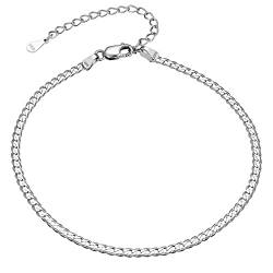 FindChic 925 Sterling Silber Damen Fusskette Miami Cuban Link Curb Fußkettchen 3mm Charme Ankle Bracelet 22+5cm lang Frauen Fuß schmuck Einfaches Sommer Design von FindChic