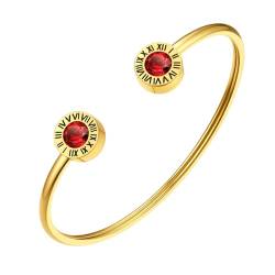 FindChic Armreif Gold Damen mit Roter Edelstein Zirkonia Luxus Römische Ziffer Armband Geburtsstein Armkette Geschenke für Frauen Freundin Mama von FindChic