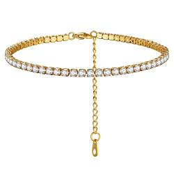 FindChic Damen FußkettchenZirkonia Shining Tennis Kette Fußbänder Mädchen wasserdichter Goldener Fußschmuck aus Edelstahl Ankle Chain 27cm lang als Geschenk von FindChic