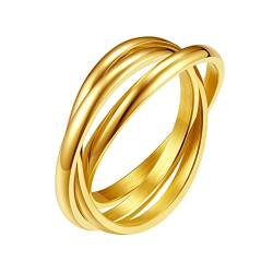 FindChic Damen Ring Edelstahl Wickelring 3 Ringe Ineinander Verschlungene Ring Rolling Rings Modeschmuck Verlobungsring Gold 21.25 von FindChic