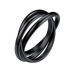 FindChic Damen Ring Wickelring Edelstahl 3 Ringe Ineinander Verschlungene Ring Rolling Rings Modeschmuck Ehering Schwarz 21.25 von FindChic