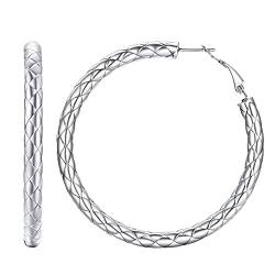 FindChic Edelstahl Creolen Ohrstecker Punk Style Huggie Hoop Ohrstecker mit Kreuzmuster Herren Damen Ohrstecker mit Geschenkebox für Paar Pärchen Model von FindChic