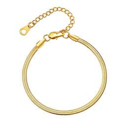 FindChic Edelstahl Schlangen Armband 5mm breit Hip Hop Gliederarmband Vergoldet Handkette Frau mit Geschenkbox für Damen Herren von FindChic