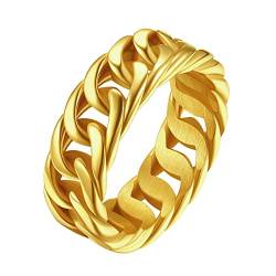 FindChic Herren Ring Edelstahl Kubanischer Kettenring 7,0mm breit Damen Gothic Fingerring Hip Hop Männerringe Vergoldet 12 von FindChic