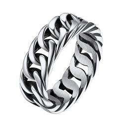 FindChic Herren Ring Edelstahl Panzerkette Ring 7,0mm breit Gothic Fingerring Geschenke für Jugendliche, Männer, Frauen Sillber 07 von FindChic